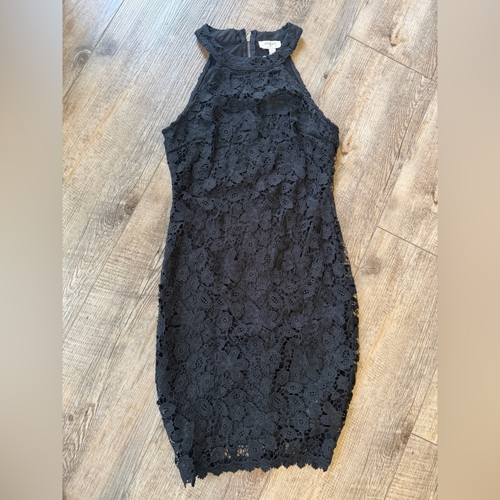 Umgee Black Floral Lace Backless Dress